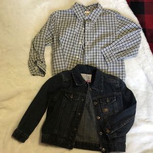 5T Boys jean jacket and button up dress shirt